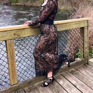 Sheer Black Lace Maxi Dress - Elegant Eveningwear